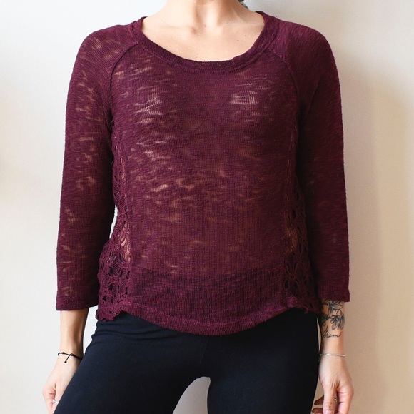 Maroon Boho 3/4 Sleeve - Picture 2 of 6